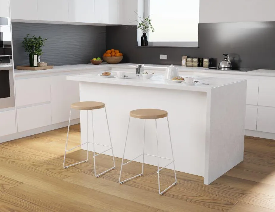 Hugo Bar Stool - White - Natural Seat - 68cm Kitchen Height Round Seat