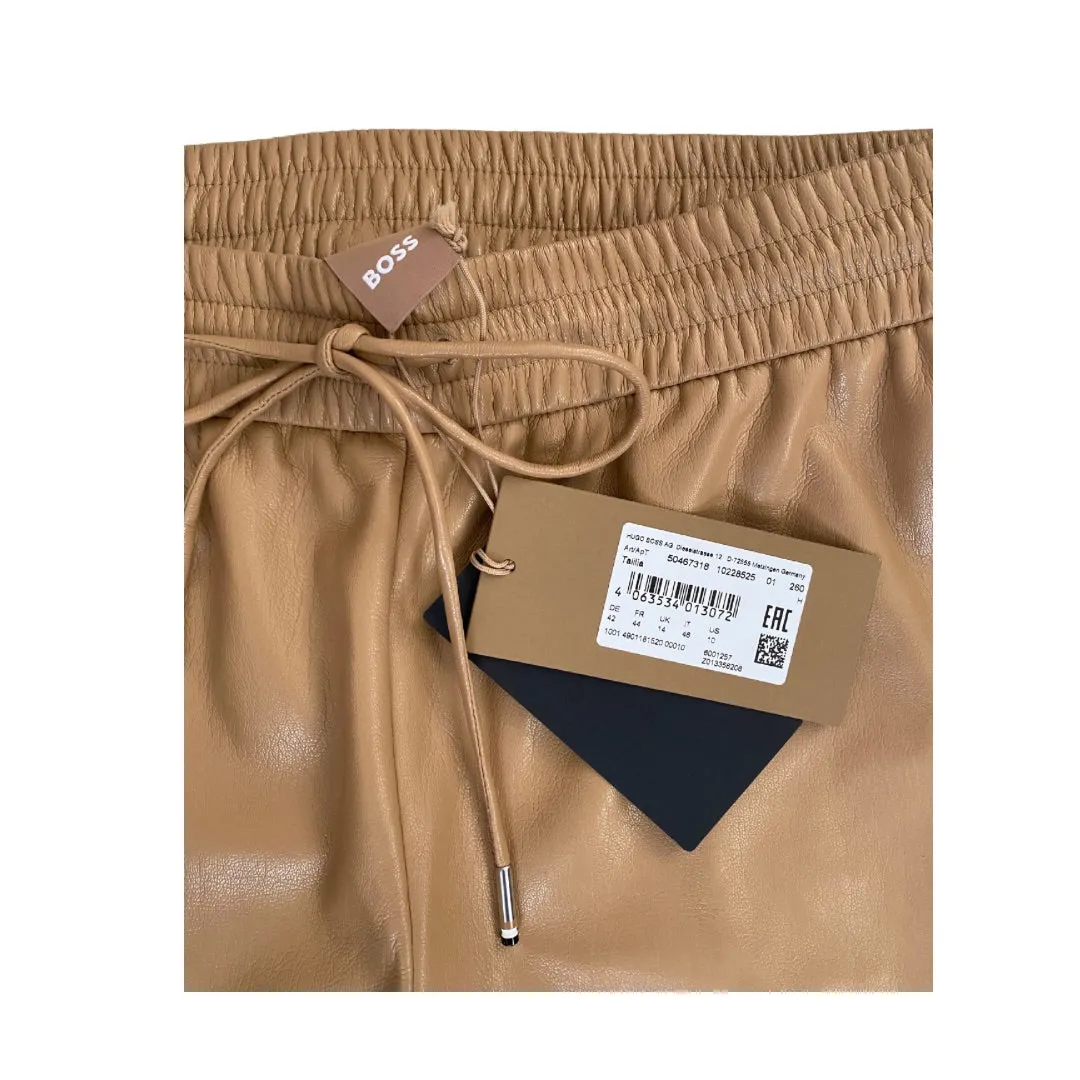 HUGO BOSS Cropped PU Joggers Camel SIZE 14