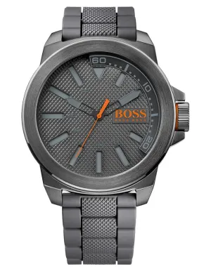 Hugo Boss New York Mens Watch - Gray IP Case - Gray Silicone Strap - Orange