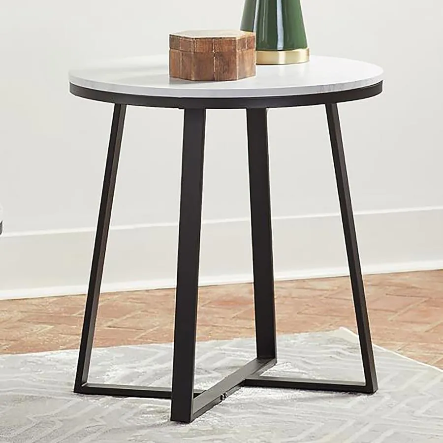 Hugo - Round Faux Marble End Table - White And Matte Black