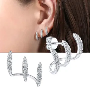 Huitan Silver Color Claws Stud Earrings with Crystal AAA CZ Stone Modern Design Fashion Versatile Accessories Women 2022 Jewelry