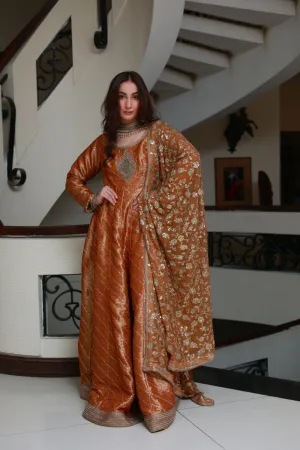 Huma Adnan - Anmol - Rust - Chiffon & Crushed Masoori - 2 Piece