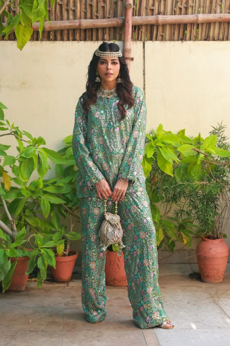 Huma Adnan - Inayat - Sea Green - Chiffon - 2 Piece