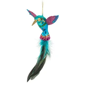 Hummingbird with Feather Tail Glass Ornament