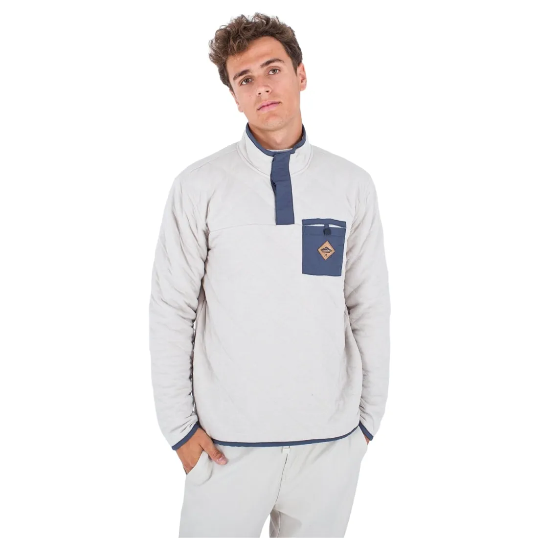 Hurley Middleton Quilted 1/4 Zip Snap Fleece - Bone