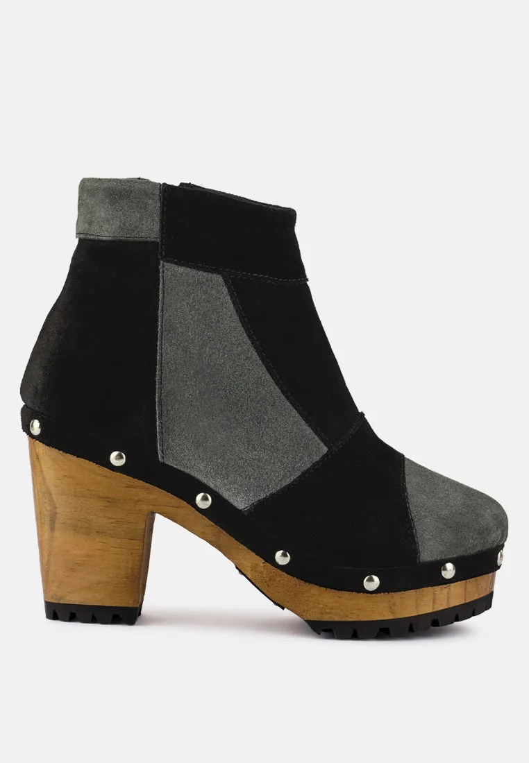 HURON Grey Fine Suede Patchwork Ankle Boots