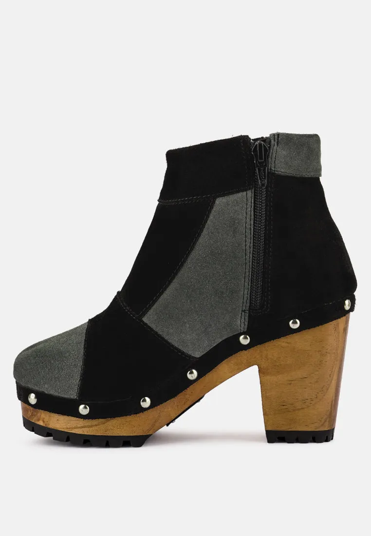 HURON Grey Fine Suede Patchwork Ankle Boots