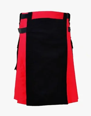 HYBRID KILT IN BLACK AND RED WITH LEATHER STRAPS