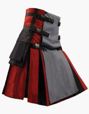 HYBRID KILT IN RED AND BLACK WITH GRAY APRON