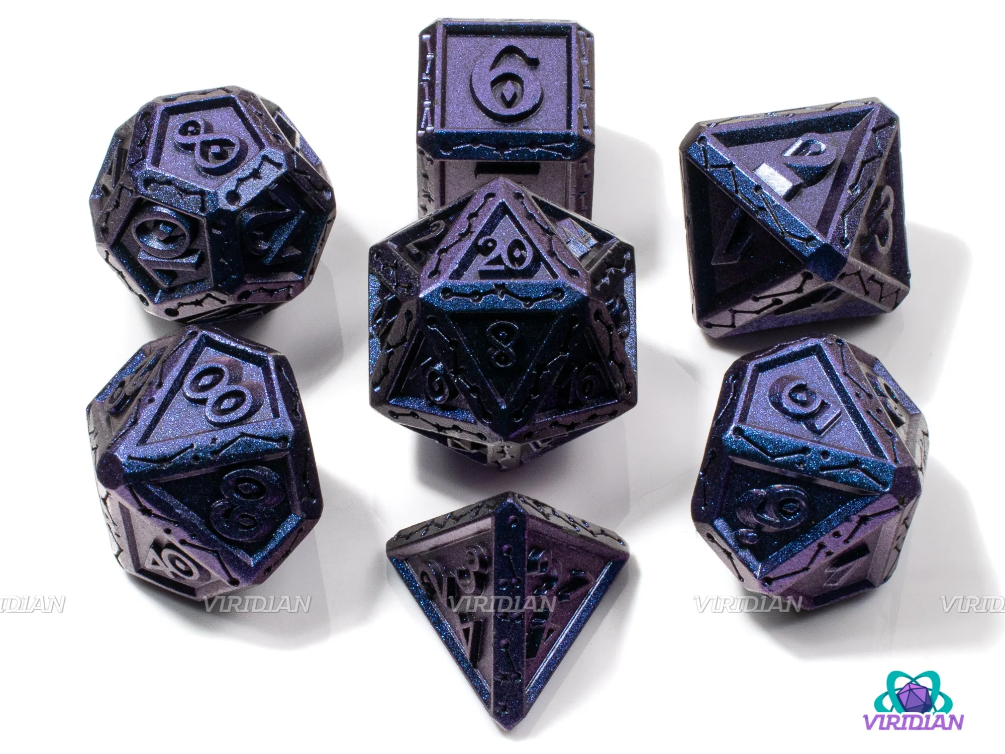 Hydra | Blue & Purple Color-Change (Shift) Ornate Star-Gazer Constellation Style | Metal Dice Set (7)