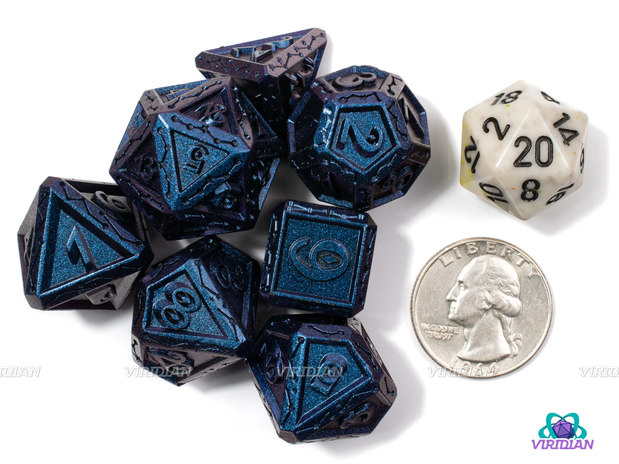 Hydra | Blue & Purple Color-Change (Shift) Ornate Star-Gazer Constellation Style | Metal Dice Set (7)