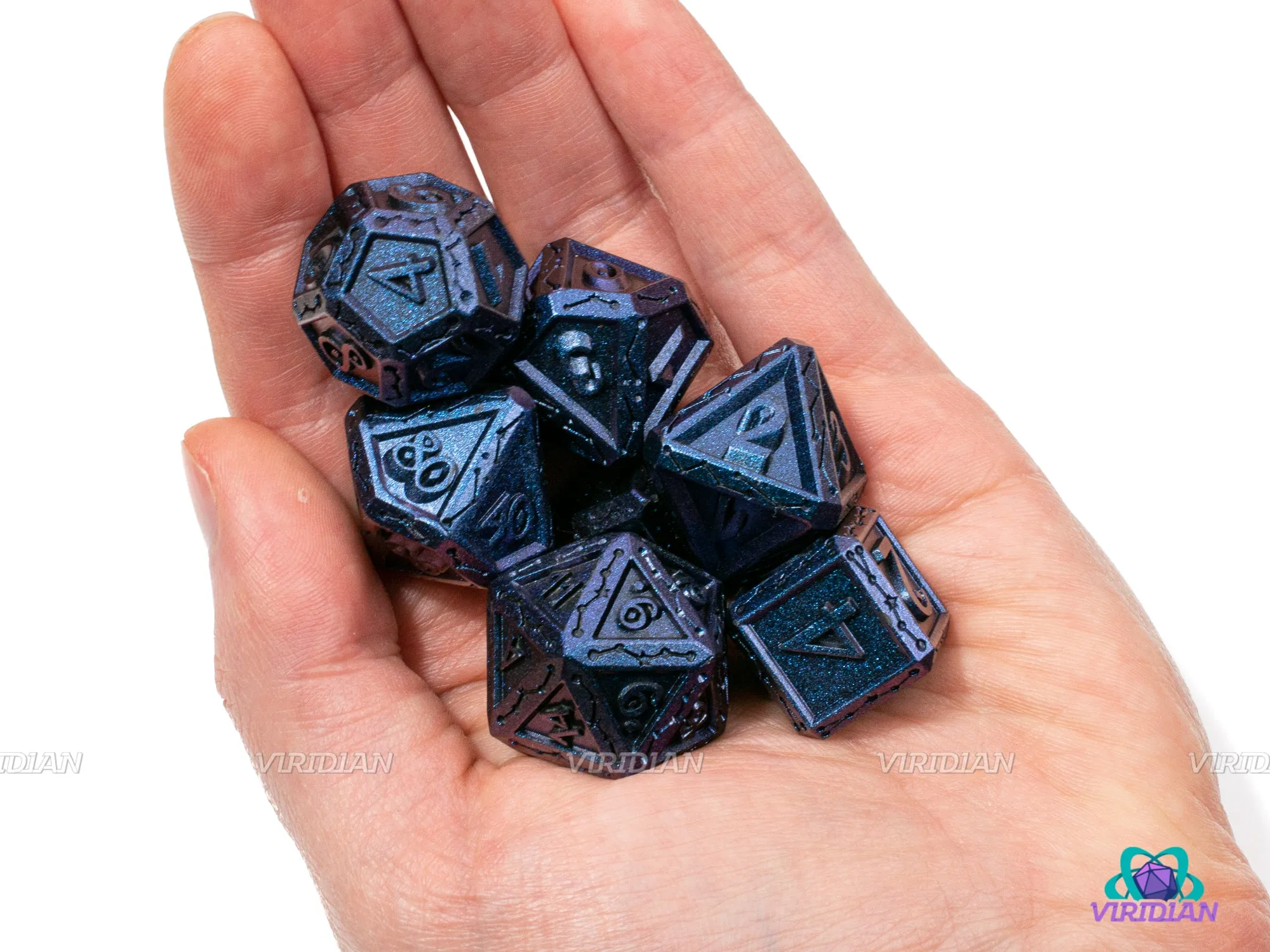 Hydra | Blue & Purple Color-Change (Shift) Ornate Star-Gazer Constellation Style | Metal Dice Set (7)