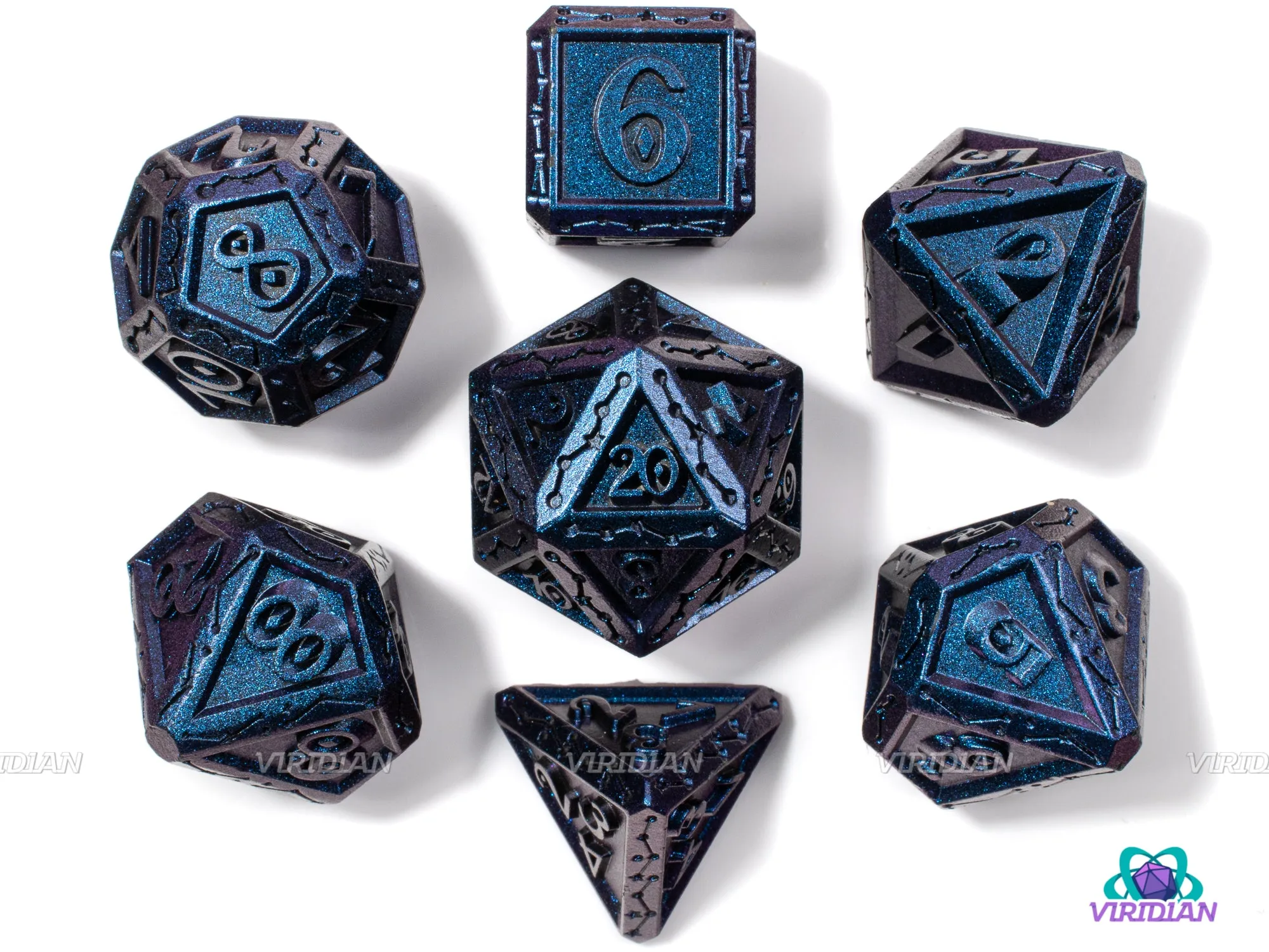 Hydra | Blue & Purple Color-Change (Shift) Ornate Star-Gazer Constellation Style | Metal Dice Set (7)