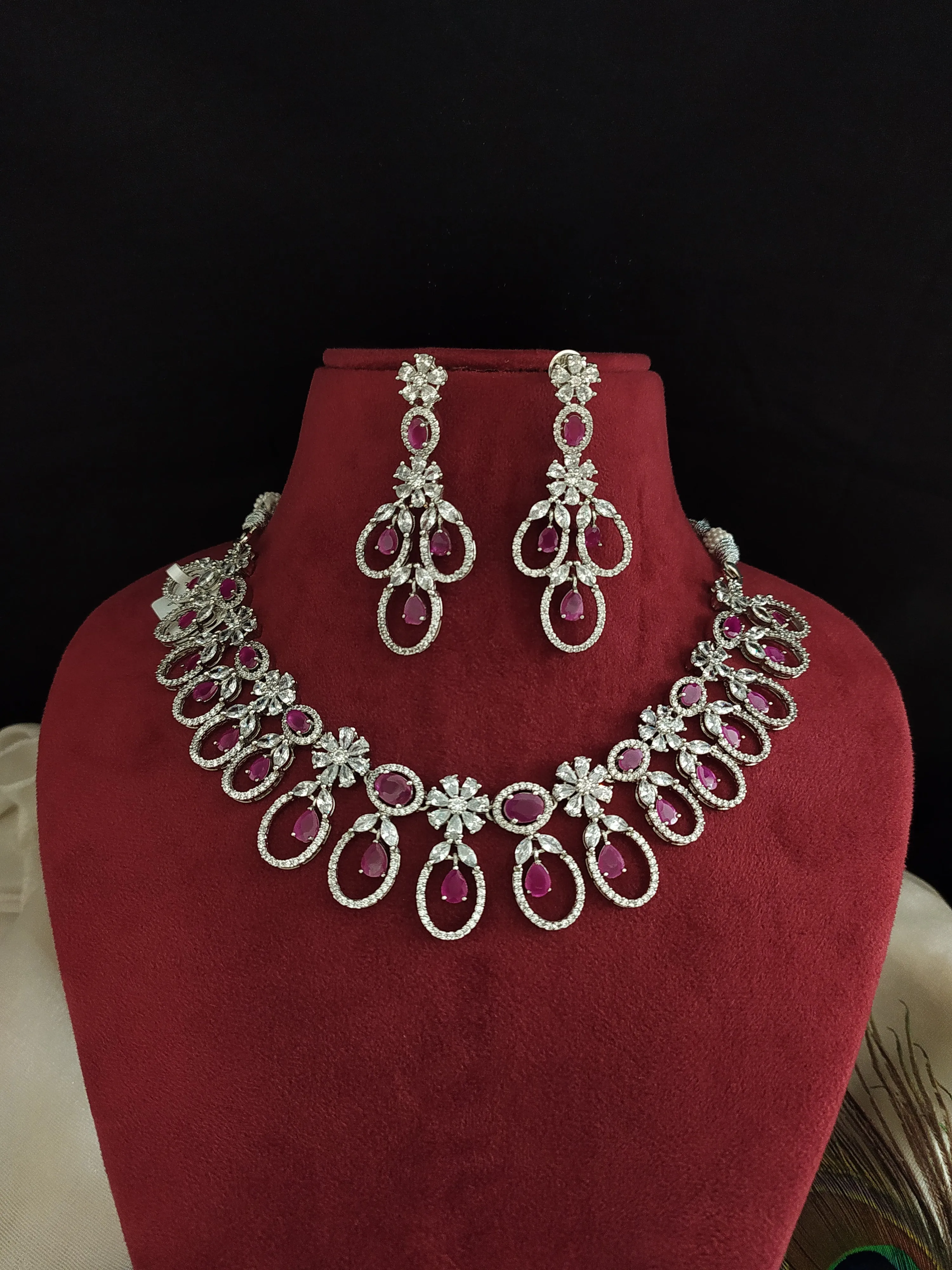 Hydro Ruby Colour Zircon Stones Simple Necklace Set