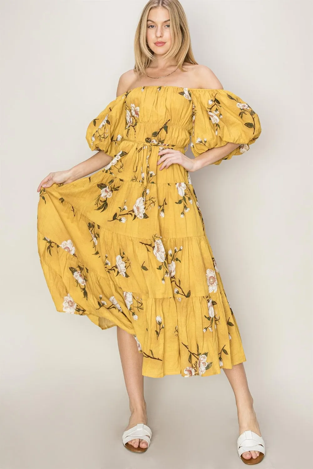 HYFVE Floral Puff Sleeve Tiered Dress