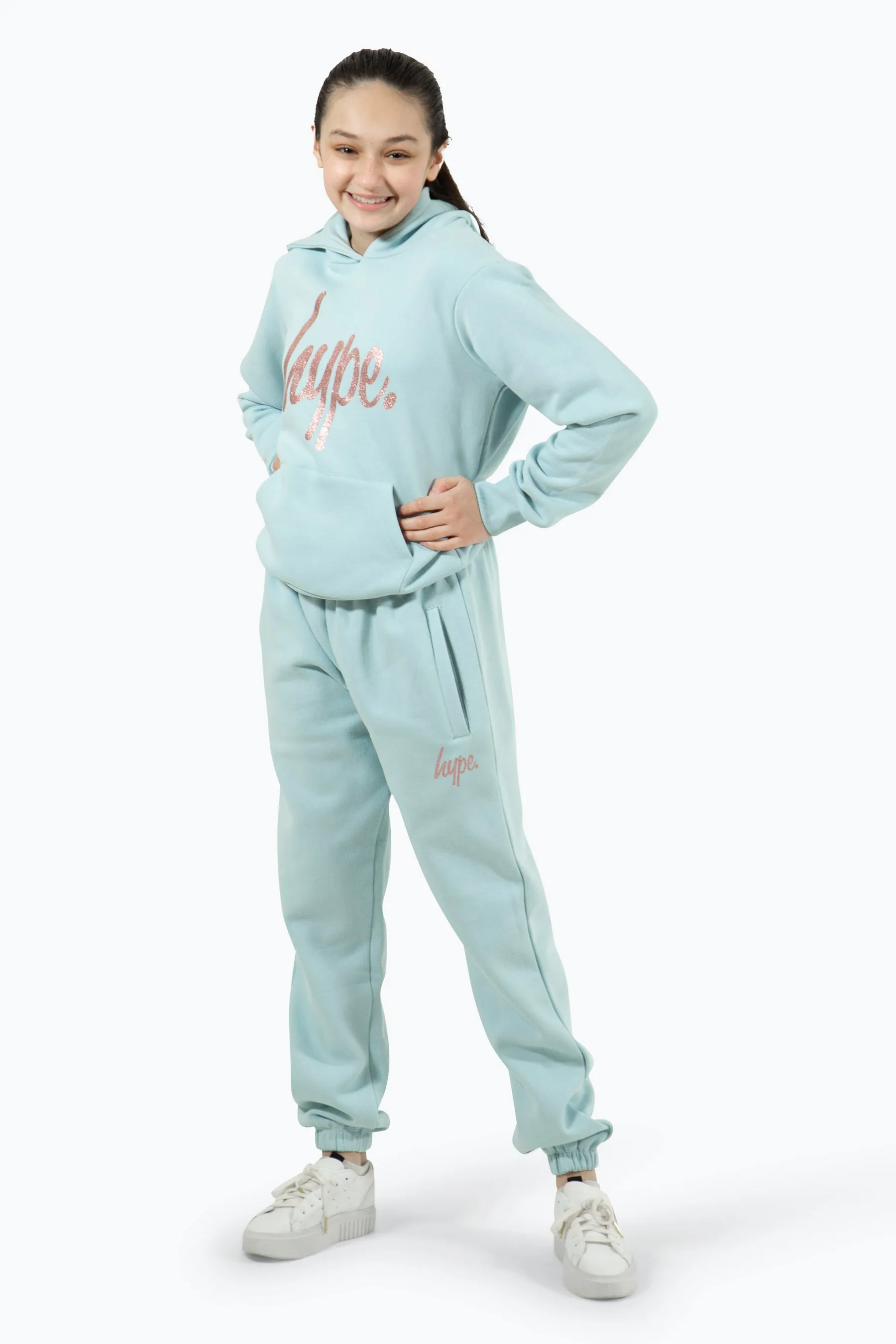 Hype Girls Light Blue Script Hoodie