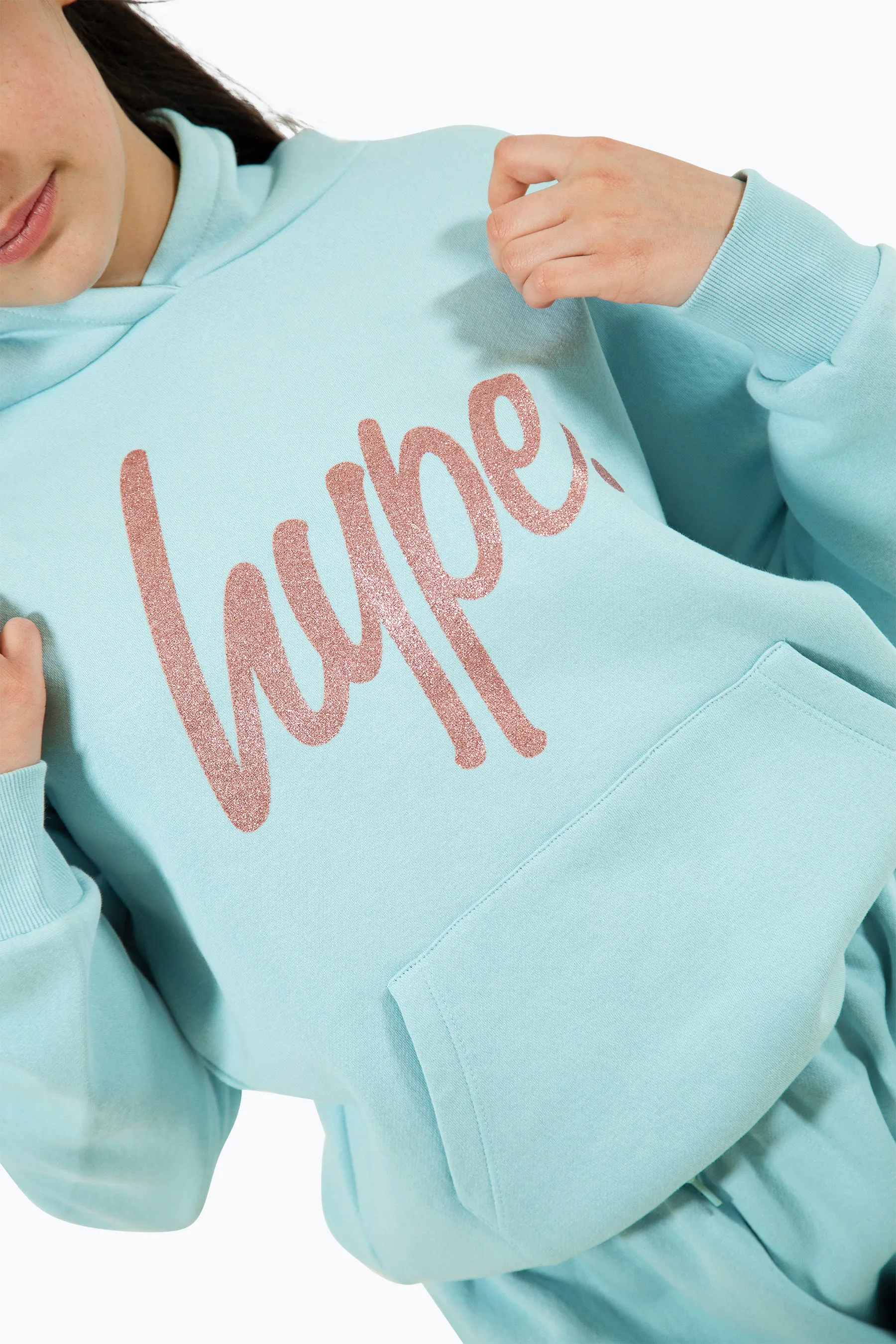 Hype Girls Light Blue Script Hoodie