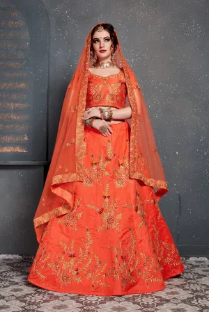 Hypnotic Orange Colored Slub Silk Lehenga Choli