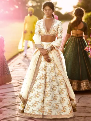 Hypnotic White Colored Wedding Wear Embroidered Satin Lehenga Choli