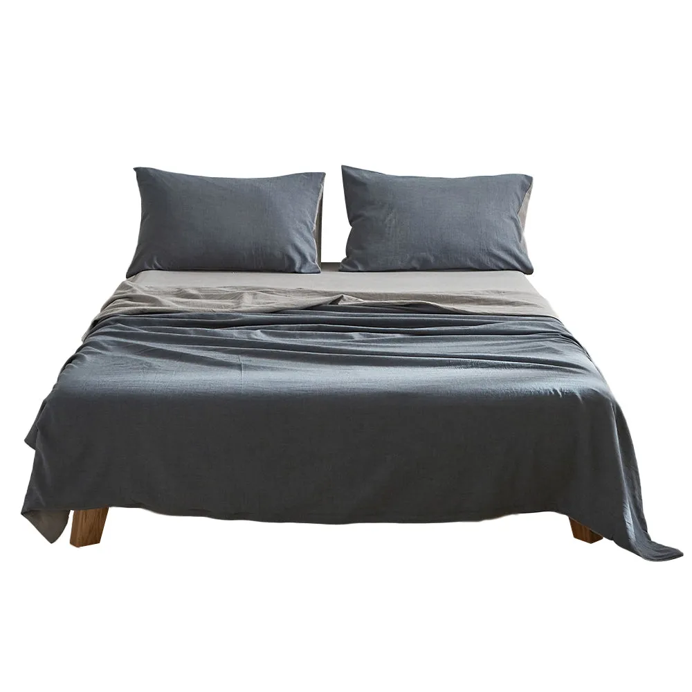 Hypoallergenic Cotton Bed Sheets Double Set Navy Grey Cosy Club