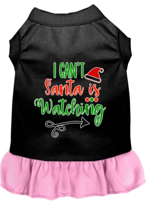 I Can't, Santa Is Watching Screen Print Dog Dress Black With Light Pink Lg