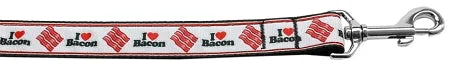 I Love Bacon Nylon Dog Leash 3-8 Inch Wide 6ft Long