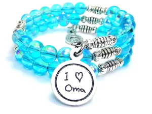 I Love Oma Child Handwriting Sea Siren Ocean Glass Wrap Bracelet