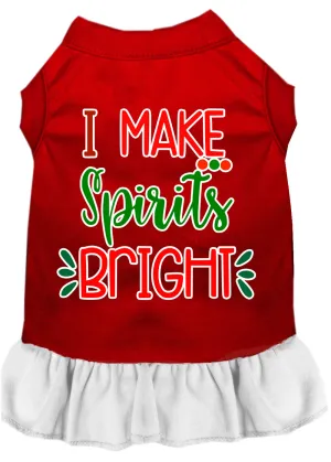 I Make Spirits Bright Screen Print Dog Dress Red With White Lg