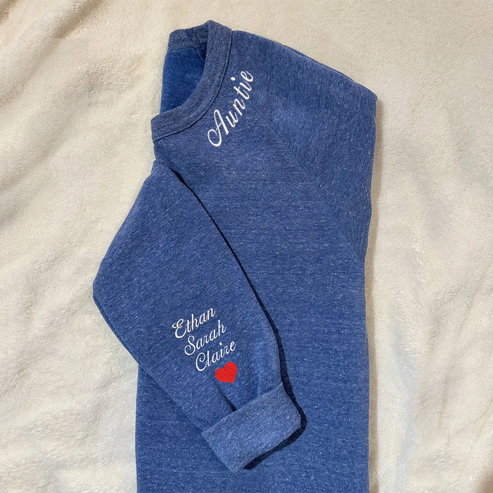 I Wear My Heart on My Sleeve Custom Embroidered Blue Crewneck Sweatshirt