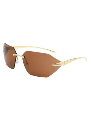 Iaclington - Rimless Wrap Around Square Frame Sunglasses