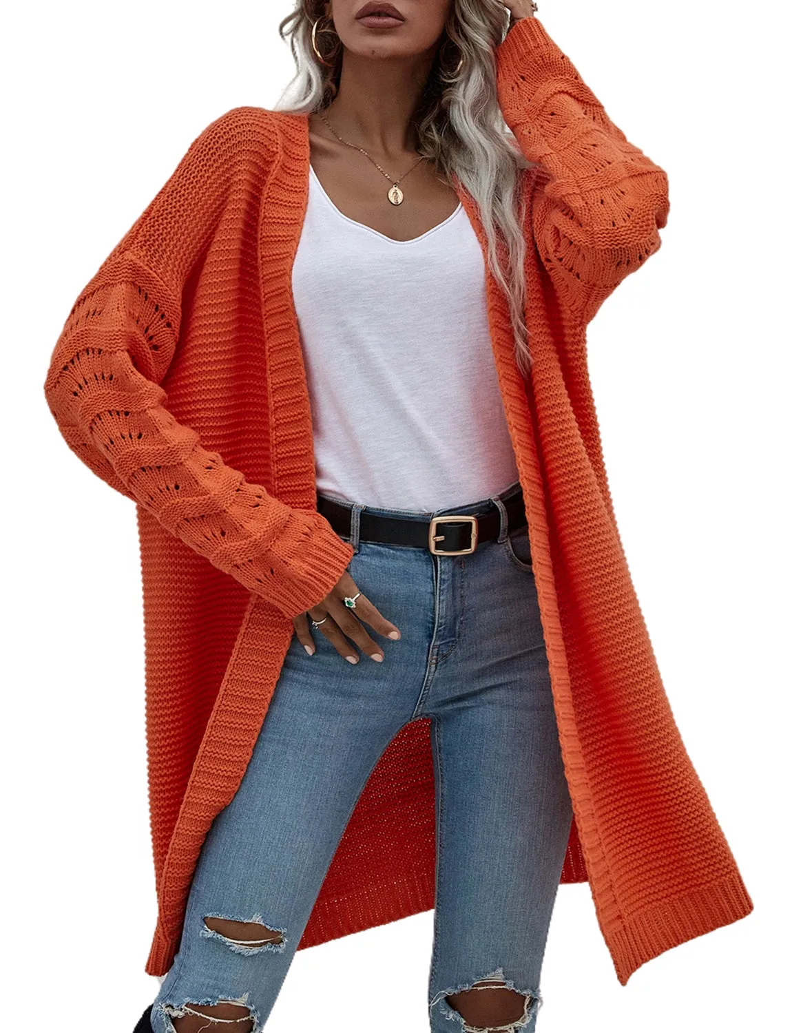 iB-iP Women's Oversize Cardigan Sweater Loose Casual Long Sleeve Solid Color Top