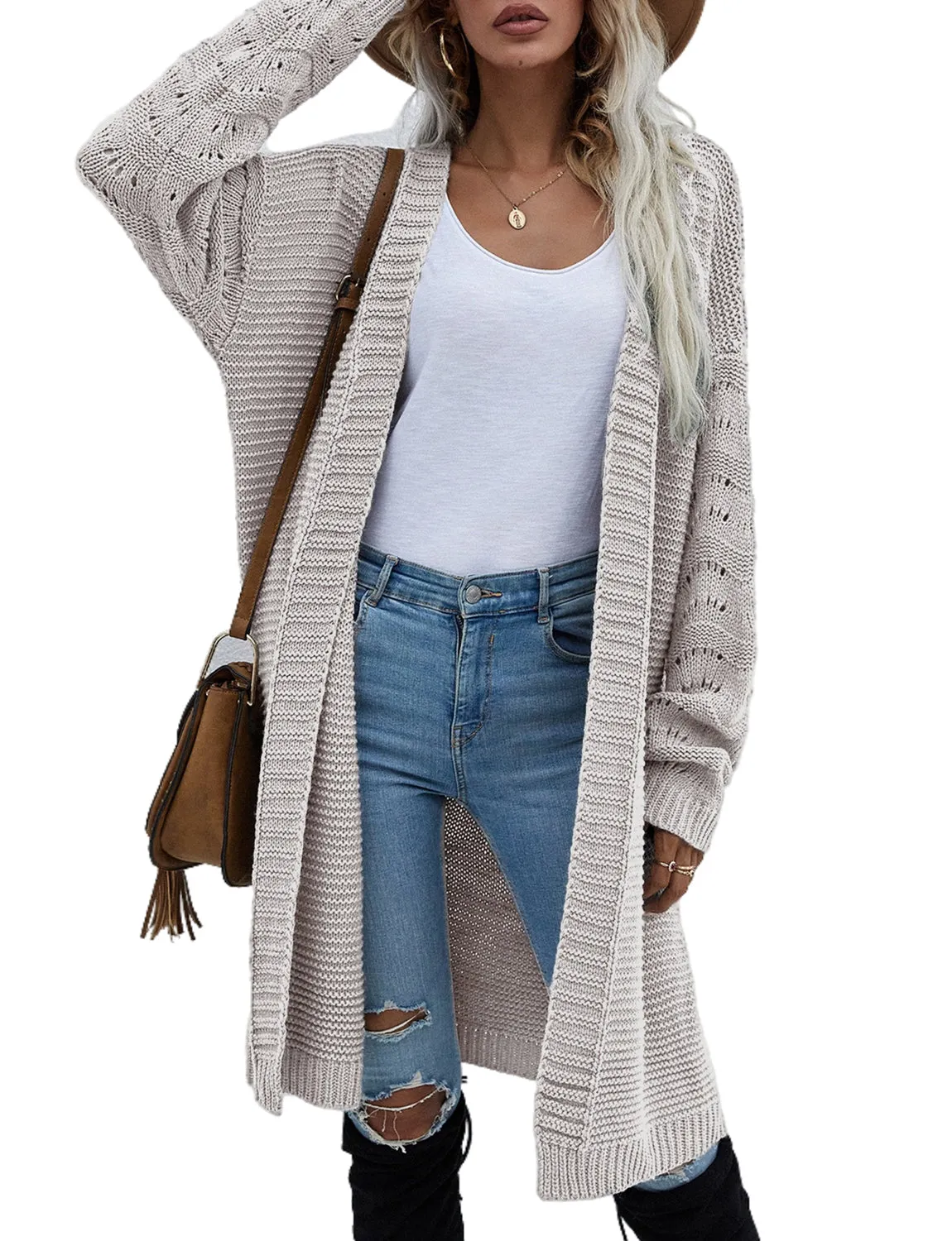 iB-iP Women's Oversize Cardigan Sweater Loose Casual Long Sleeve Solid Color Top