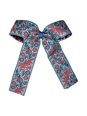 Ice Blue and Red Vintage Ribbon Bow