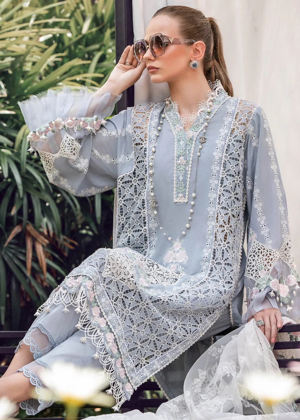 Ice Blue Embroidered Suit - Maria B Lawn Eid Collection 2023 - EL-23-10