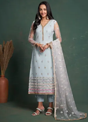 Ice Blue Embroidery Salwar Suit