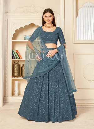 Ice Blue Sequence Embroidered Festive Lehenga