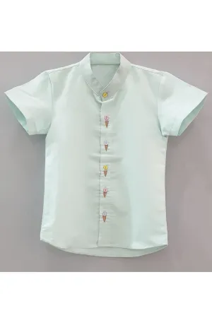 Icecream embroidered mint green short sleeves shirt