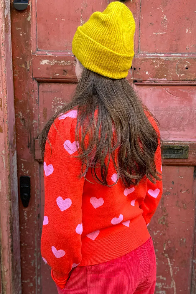 ICHI Brielle Red & Superpink Heart Cardigan