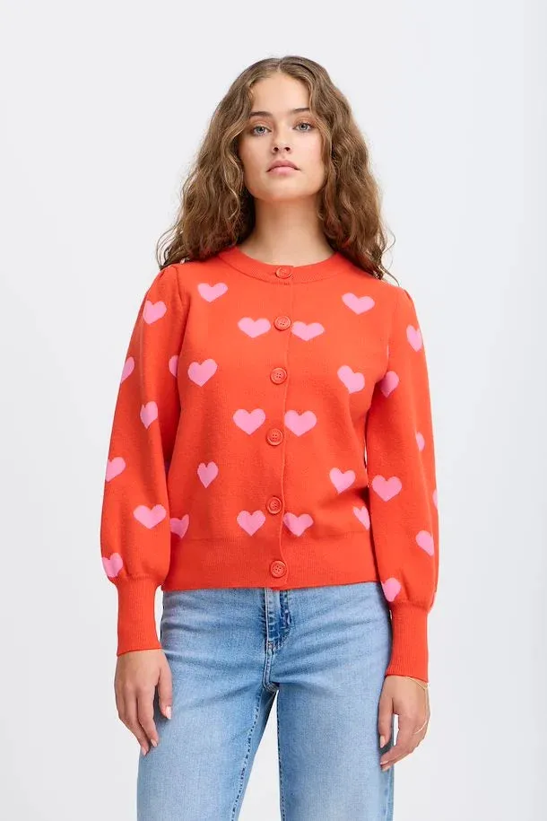 ICHI Brielle Red & Superpink Heart Cardigan