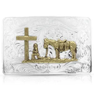 Iconic Christian Cowboy Silver Belt Buckle