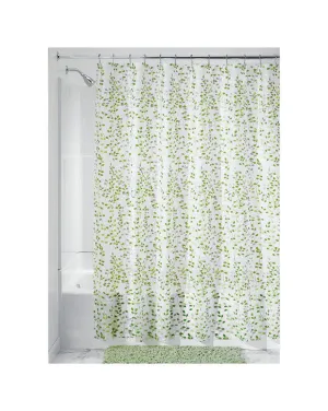 iDesign 72 in. H X 72 in. W Green and White Vines Shower Curtain PEVA