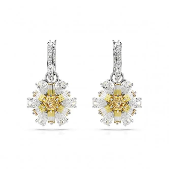 Idyllia Yellow Rhodium Plated Flower Drop Earrings 5683243