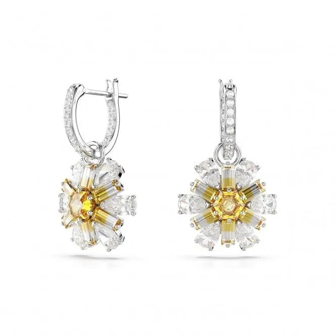 Idyllia Yellow Rhodium Plated Flower Drop Earrings 5683243