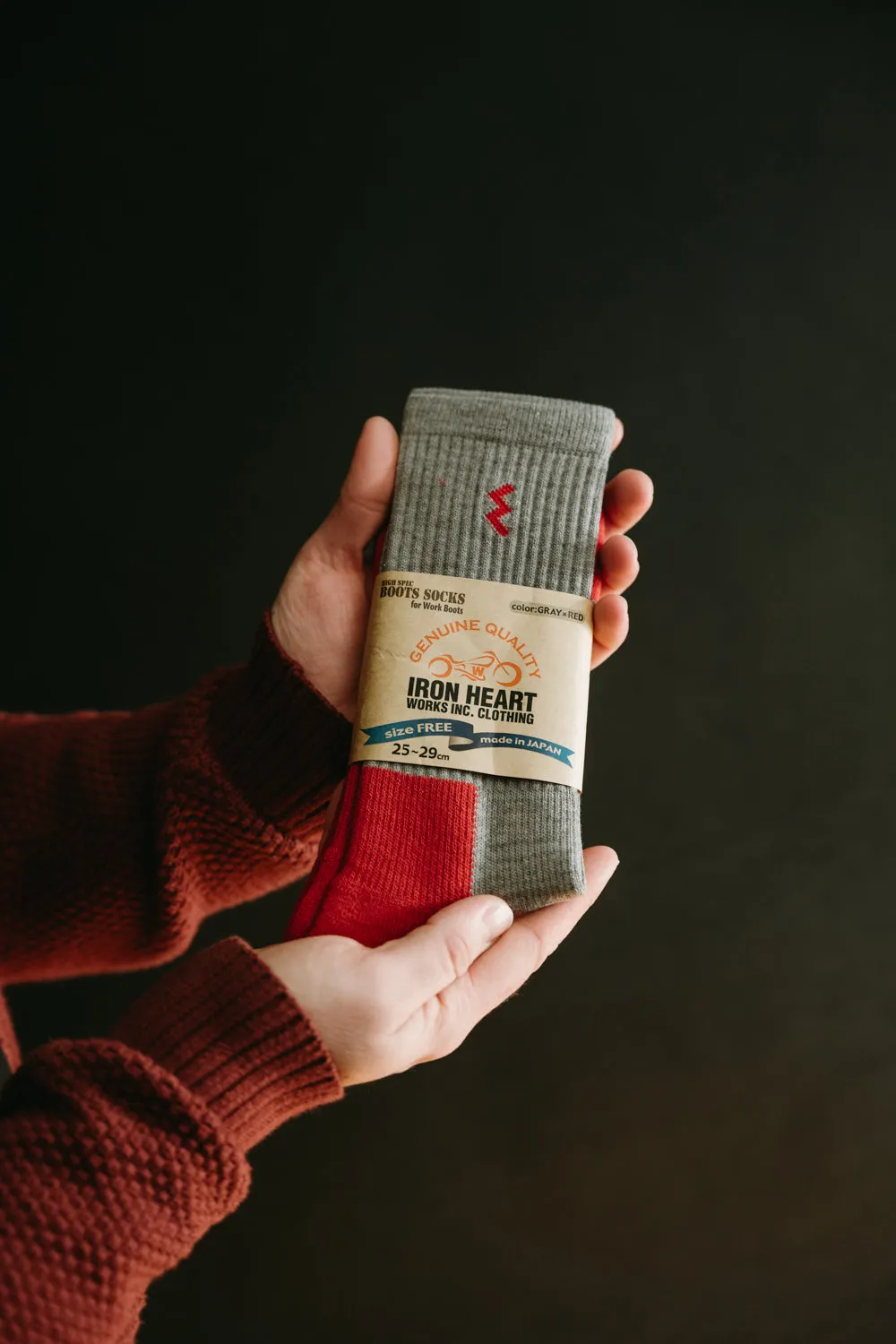 IHG-030-GRYRED- Iron Heart Work Boot Sock - Grey, Red