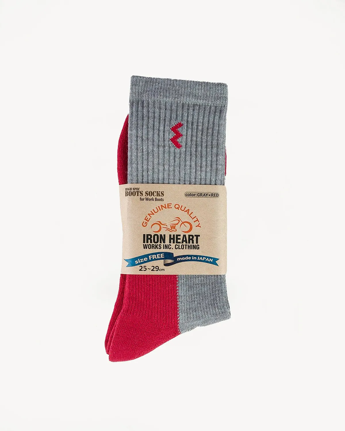 IHG-030-GRYRED- Iron Heart Work Boot Sock - Grey, Red