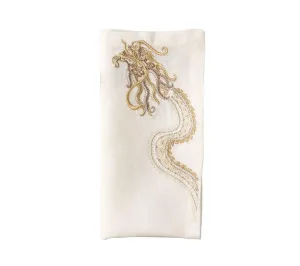 Imperial Dragon Napkin in White, Gold & Silver, Set of 4