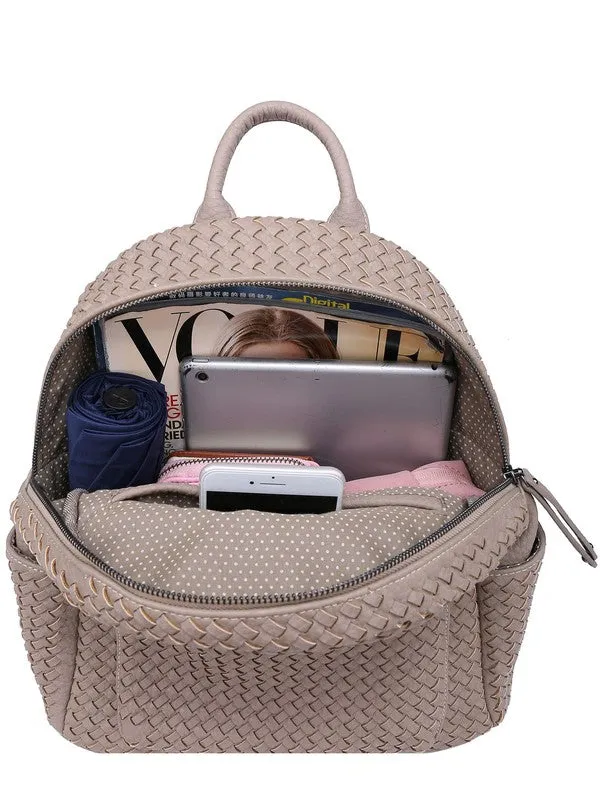 Impressed Woven backpack purse for women beige