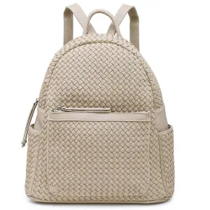 Impressed Woven backpack purse for women beige