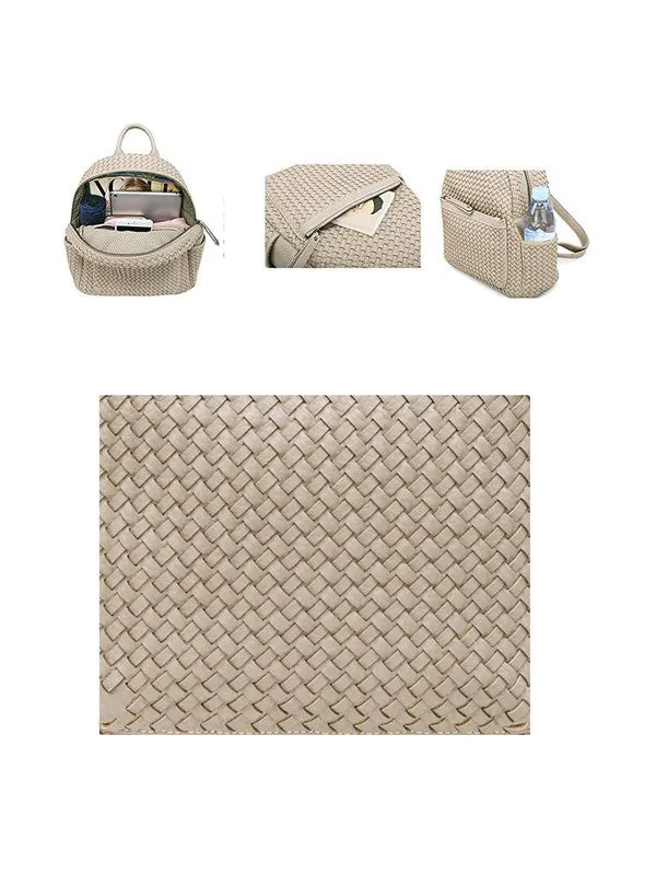 Impressed Woven backpack purse for women beige