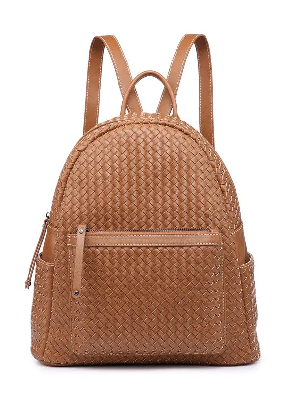 Impressed Woven backpack purse for women beige